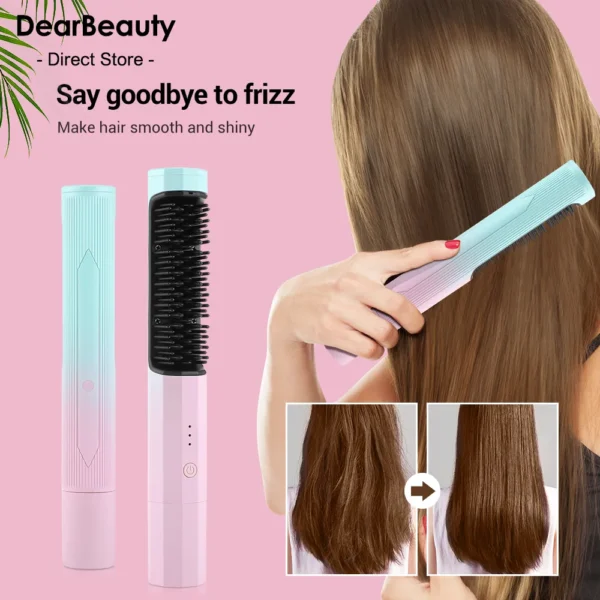 Rechargeable Wireless Hair Straightening Comb Portable USB Hair Straightener & Curler