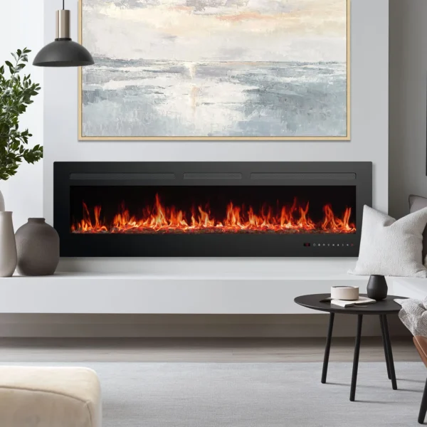 Electric Fireplace Heater with Remote Control – Freestanding Indoor Space Heater with Realistic LED Flame & Adjustable Thermostat