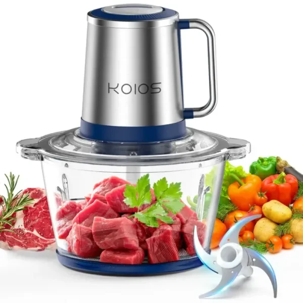 KOIOS Electric Food Chopper Processor 2L – 500W Meat Grinder & Vegetable Mixer with Glass Bowl