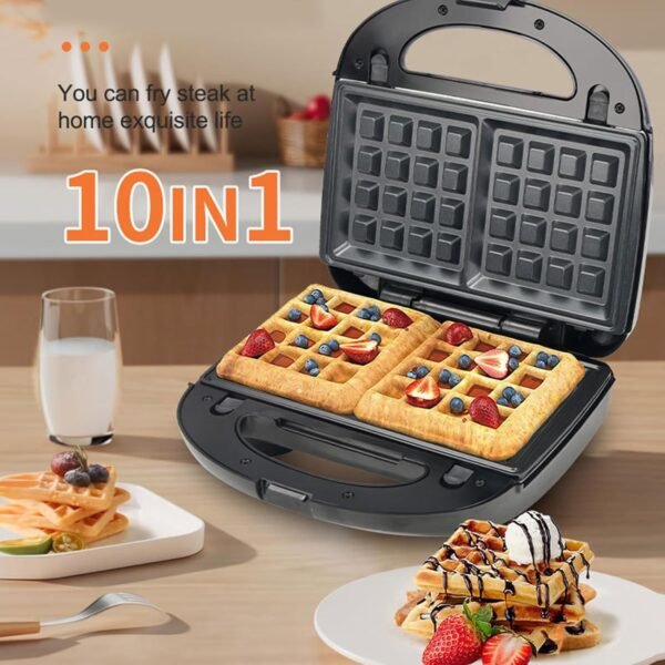 6-in-1 Multi-Function Waffle Maker – Sandwich Maker, Grill, Doughnut & Cake Breakfast Maker with Interchangeable Plates (EU Plug)