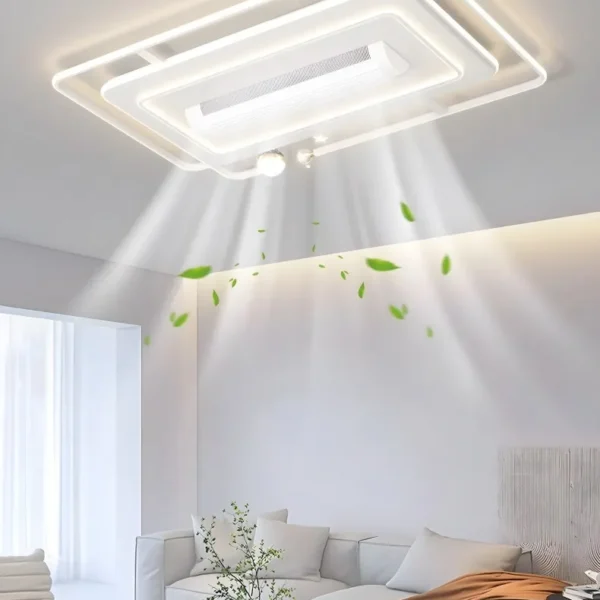 Modern Bladeless Ceiling Fan with LED Light – Flush Mount Ceiling Fan Lamp with Remote Control for Bedroom & Living Room