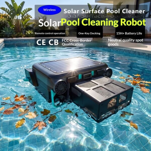 Solar-Powered Automatic Pool Surface Cleaning Robot – Floating Robotic Pool Skimmer for Leaves, Debris & Surface Cleaning