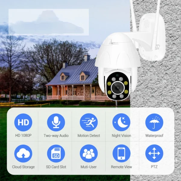 360° Outdoor Security Camera – 2K HD WiFi Surveillance Camera with Color Night Vision, Motion Detection & Two-Way Audio