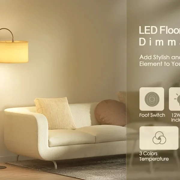 Modern Bedside Floor Lamp – Minimalist Fabric Shade Standing Lamp for Bedroom, Living Room & Reading Corner