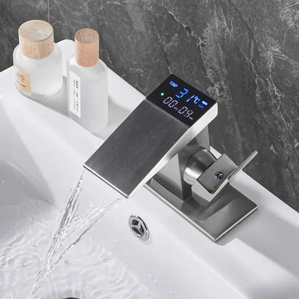 Digital Display Temperature Basin Faucet – Modern Bathroom Sink Faucet with LED Water Temperature Display