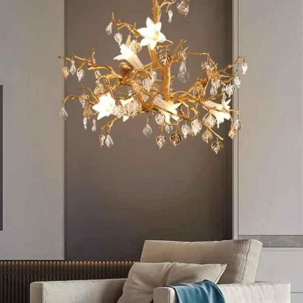 Luxury Copper Branch Crystal Chandelier – Modern LED Ceiling Light for Dining Room, Living Room, Foyer & Villa