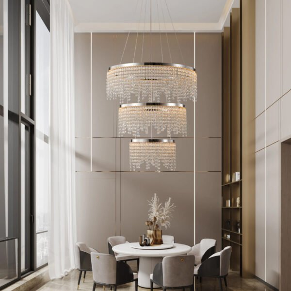 24-Inch Luxury Crystal LED Chandelier – Adjustable 3000K–6000K Round Ceiling Light for Living Room, Dining Room & Bedroom