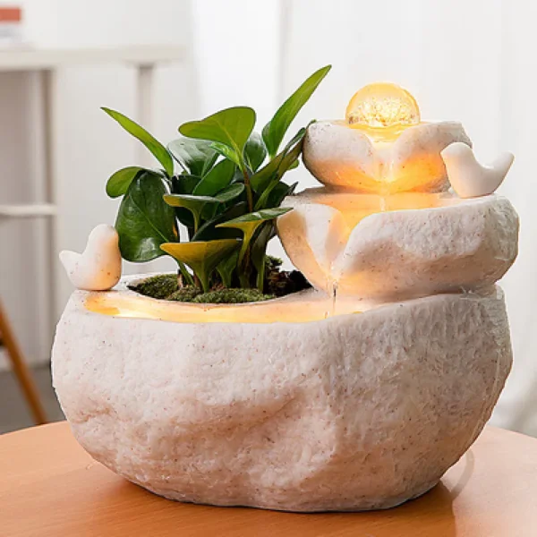 Lucky Rockery Crystal Ball Tabletop Fountain – Mini Water Circulation Desk Fountain with LED Light for Office & Home Decor