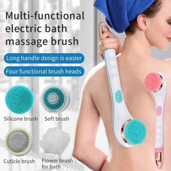 Electric Silicone Bath Brush – USB Rechargeable 2-Speed Rotating Back Scrubber with Waterproof Shower Body Cleaning Brush