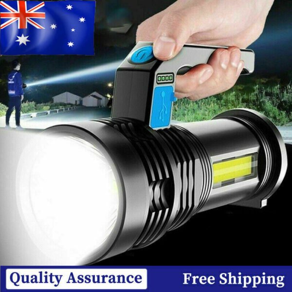 USB Rechargeable LED Flashlight – High Lumens COB Work Light, Waterproof Camping Torch with 3 Lighting Modes