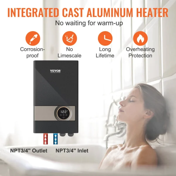 18kW Electric Tankless Water Heater – Instant Hot Water Boiler with Digital Temperature Display for Bathroom, Kitchen & Shower