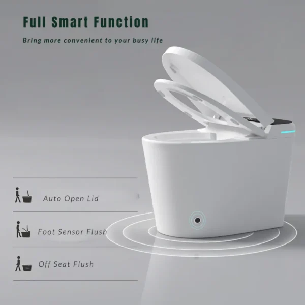 Modern Smart Toilet with Built-In Bidet Seat – Automatic Open/Close, Foot Sensor, LED Display, Night Light, Warm Water & Dryer