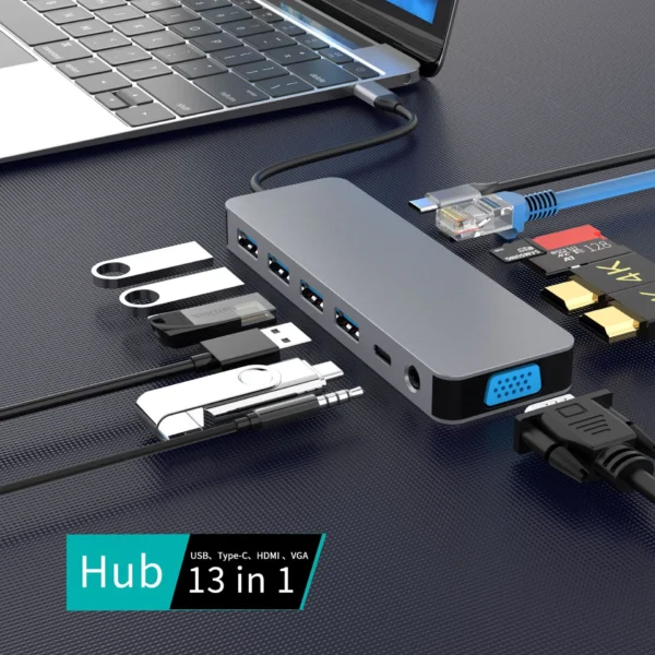 USB-C Hub with Gigabit Ethernet – Multi-Port Docking Station for Laptop & Computer