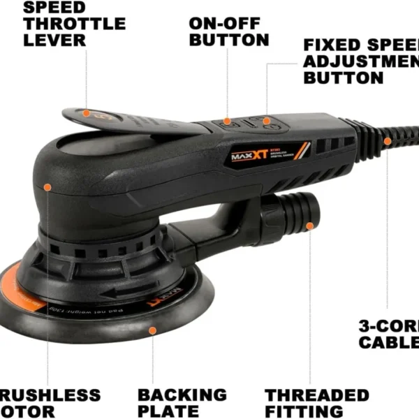 350W 5mm Random Orbital Sander – Variable-Speed Brushless Electric Sander with 10 Sanding Discs