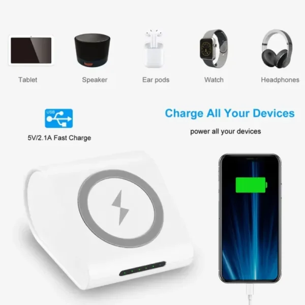 Qi Wireless Charger 10400mAh Power Bank – 5W Wireless Charging Pad with 2.1A USB Port