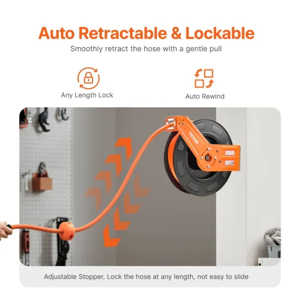 Retractable 1/2-Inch x 50FT Hybrid Air Hose Reel – Heavy-Duty Auto-Rewind Hose with 300 PSI Maximum Pressure