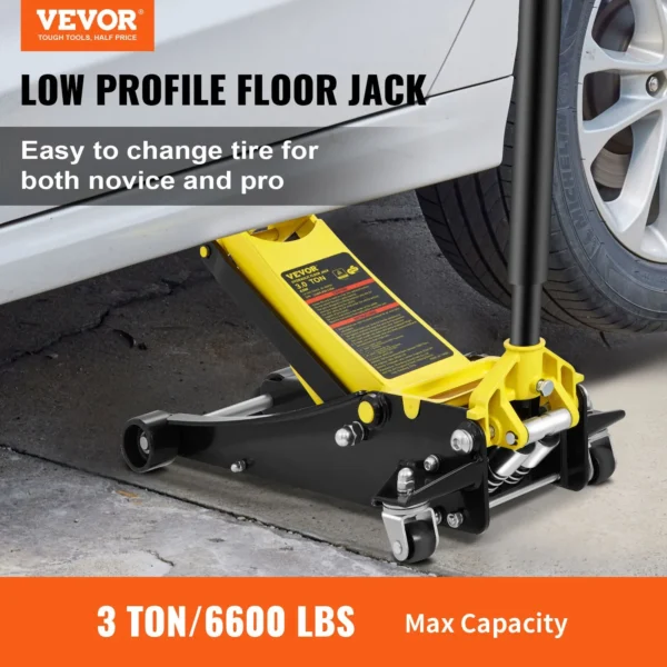 3-Ton Low Profile Steel Floor Jack – Heavy-Duty Racing Jack with Dual-Piston Quick Lift Pump