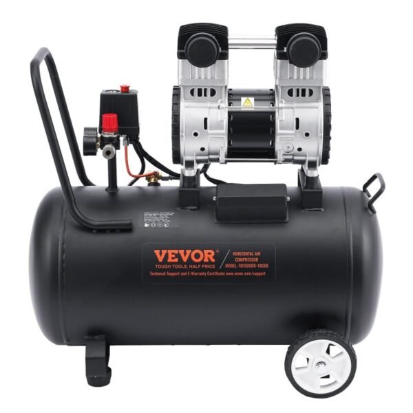 15-Gallon 2HP Portable Air Compressor – Oil-Free 5.3 CFM @ 90 PSI with 125 PSI Max Pressure