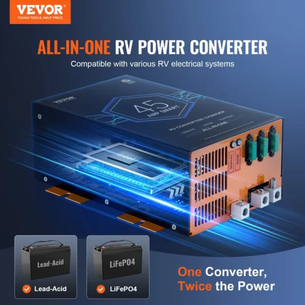 45A RV Power Converter – 110V AC to 12V DC RV Converter & Battery Charger with Smart Charging