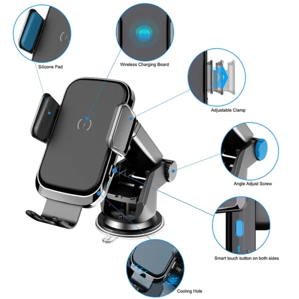 Wireless Car Charger Phone Mount – Fast Charging Dashboard & Air Vent Holder