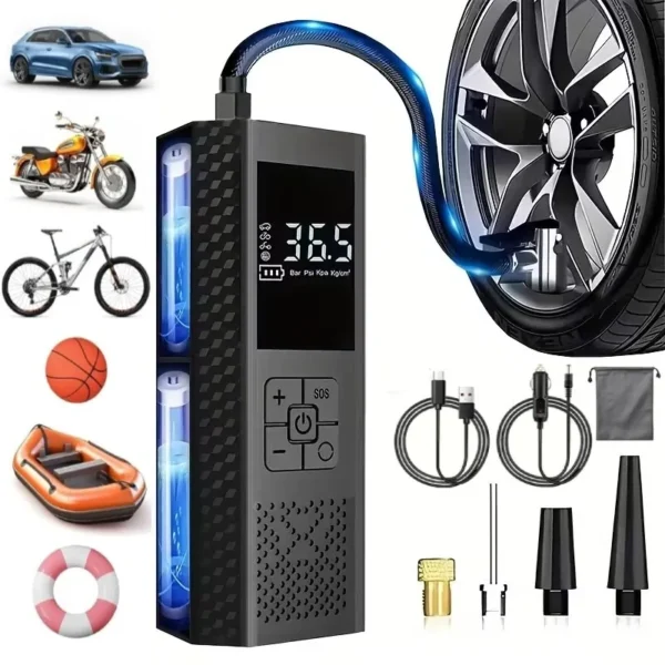 Portable Electric Tire Inflator – Rechargeable Air Compressor for Car, Motorcycle & Bicycle Tires