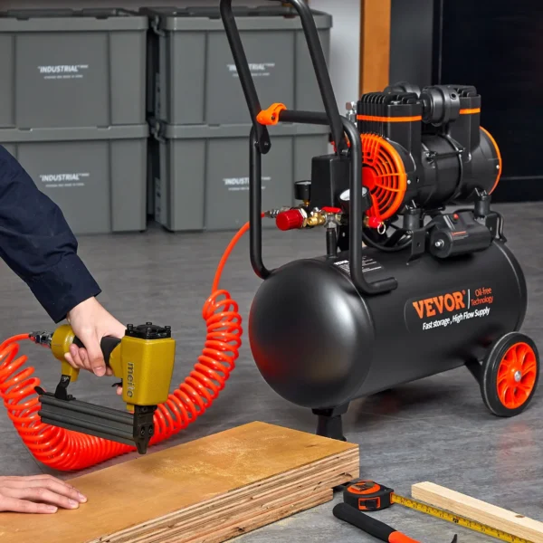 6.3-Gallon Portable Air Compressor – 1450W Oil-Free Compressor with 3.35 CFM @ 90 PSI & 70 dB Quiet Operation
