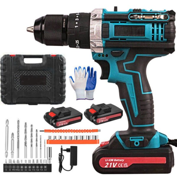 3-in-1 21V Brushless Cordless Impact Drill – Drill Driver & Impact Tool with 2 Batteries and Carrying Case