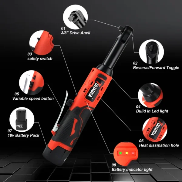 18V Extended Cordless Electric Ratchet Wrench Set – Variable Speed Long-Reach Automotive Repair Tool