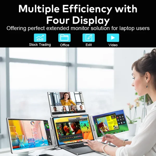 Portable Triple-Screen Laptop Monitor – Three-Screen Laptop Expansion Display with Single-Cable Connection