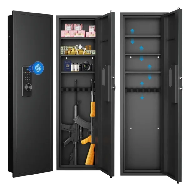 Fingerprint Touch Panel In-Wall Safe – Hidden Recessed Security Cabinet with Adjustable Shelves for Valuables