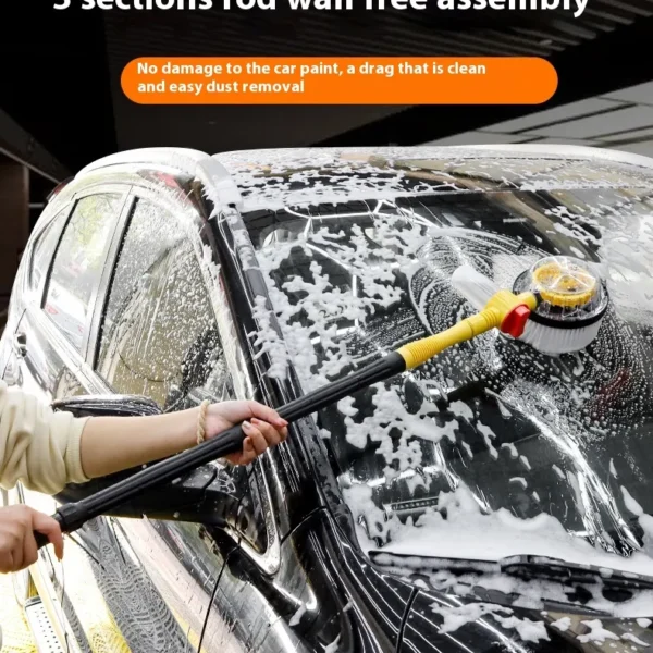 Flow-Through Rotating Car Wash Brush – Chenille Automatic Rotating Mop with Water Flow Handle