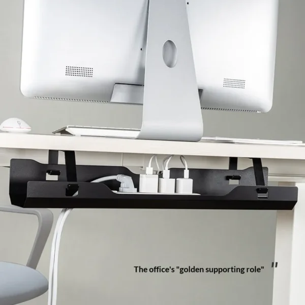No-Drill Under-Desk Cable Management Rack – Adhesive Mount Wire Organizer & Power Strip Holder