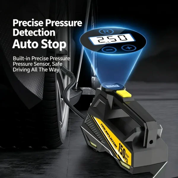 150 PSI Portable Tire Inflator – 12V Electric Air Compressor with Smart Digital Display, Auto Stop & LED Light