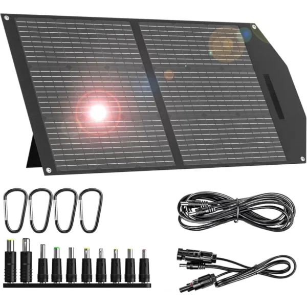 Foldable Portable Solar Panel Charger – High-Efficiency 18V Solar Panel with 10 Connectors for Power Stations, USB & DC Devices