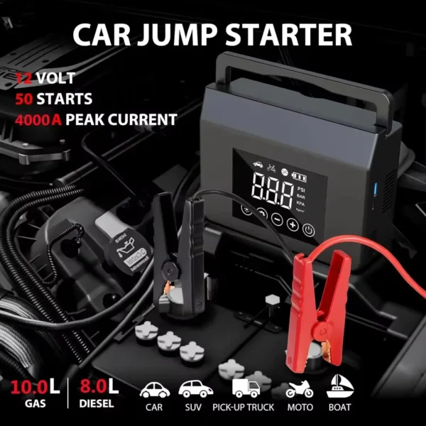 Car Jump Starter Power Pack – Portable Battery Booster with Emergency Charger for Vehicles