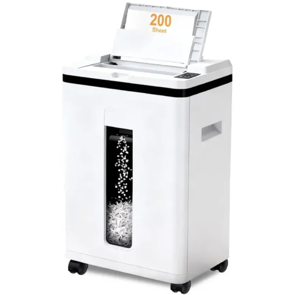 200-Sheet Auto-Feed Micro-Cut Paper Shredder – P-5 High-Security Commercial Shredder with 40-Minute Continuous Run