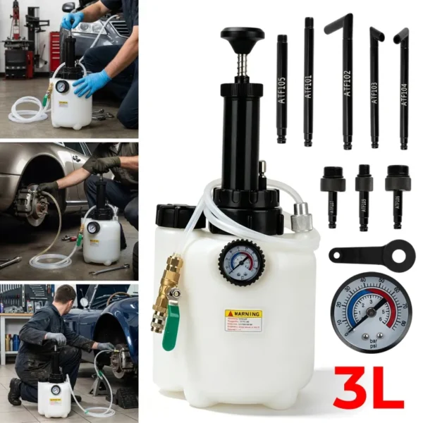 3L Manual Transmission Fluid Pump – ATF Oil Filler Transfer System with 8 Aluminum Adapters & Pressure Gauge