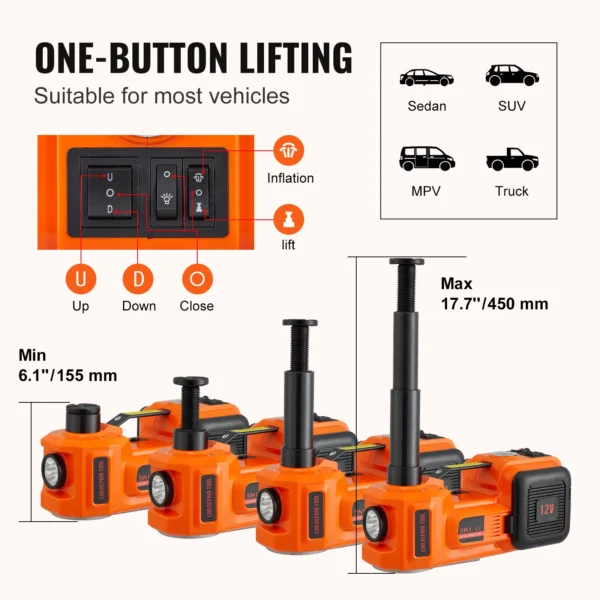 5-Ton Electric Car Jack Kit – 11,023 LBS Hydraulic Lift with Impact Wrench, Air Pump & LED Light