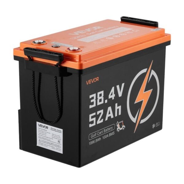 36V 52Ah LiFePO4 Golf Cart Battery – 18A Charger, 100A BMS, Bluetooth & Mobile App