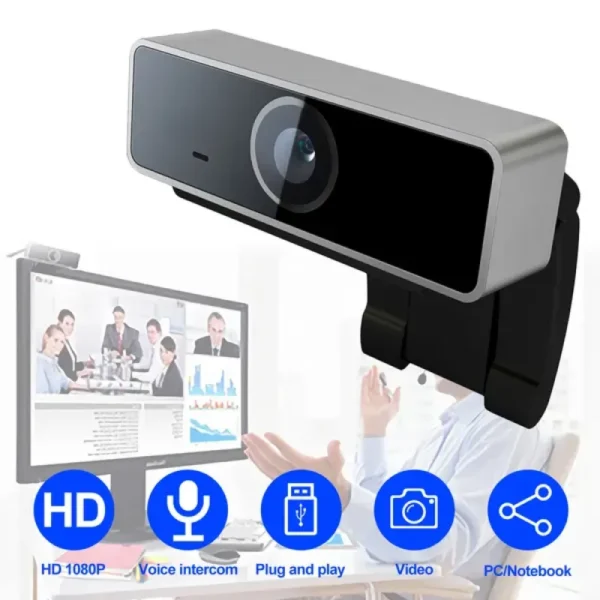 FHD 1080P Auto Focus USB Webcam – Wide-Angle PC Camera with Built-In Microphone
