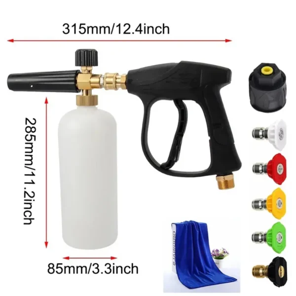 Snow Foam Lance Pressure Washer Gun with 1L Soap Cannon Bottle – Quick-Release Car Wash Foam Sprayer