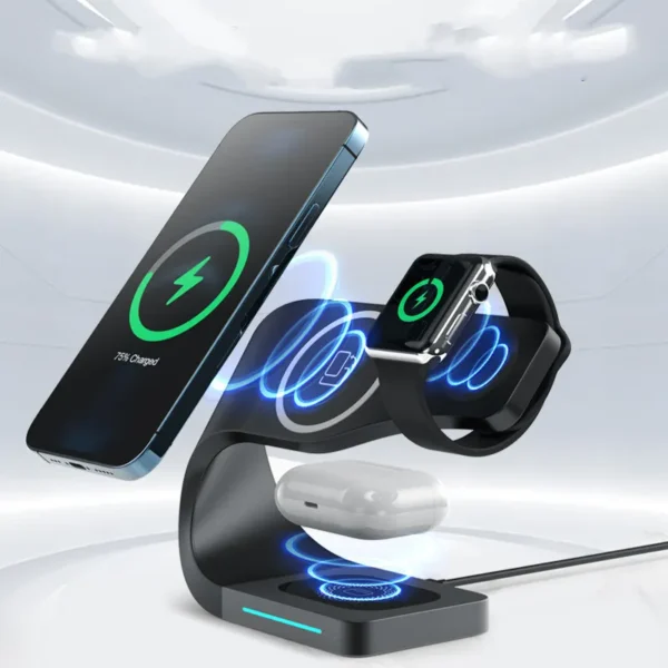 Multi-Function Magnetic Wireless Charging Stand – 15W Fast Wireless Charger for Compatible Smartphones