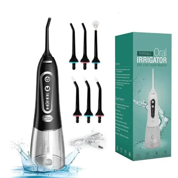 Portable Electric Water Flosser – 6 Interchangeable Nozzle Heads for Daily Oral Care